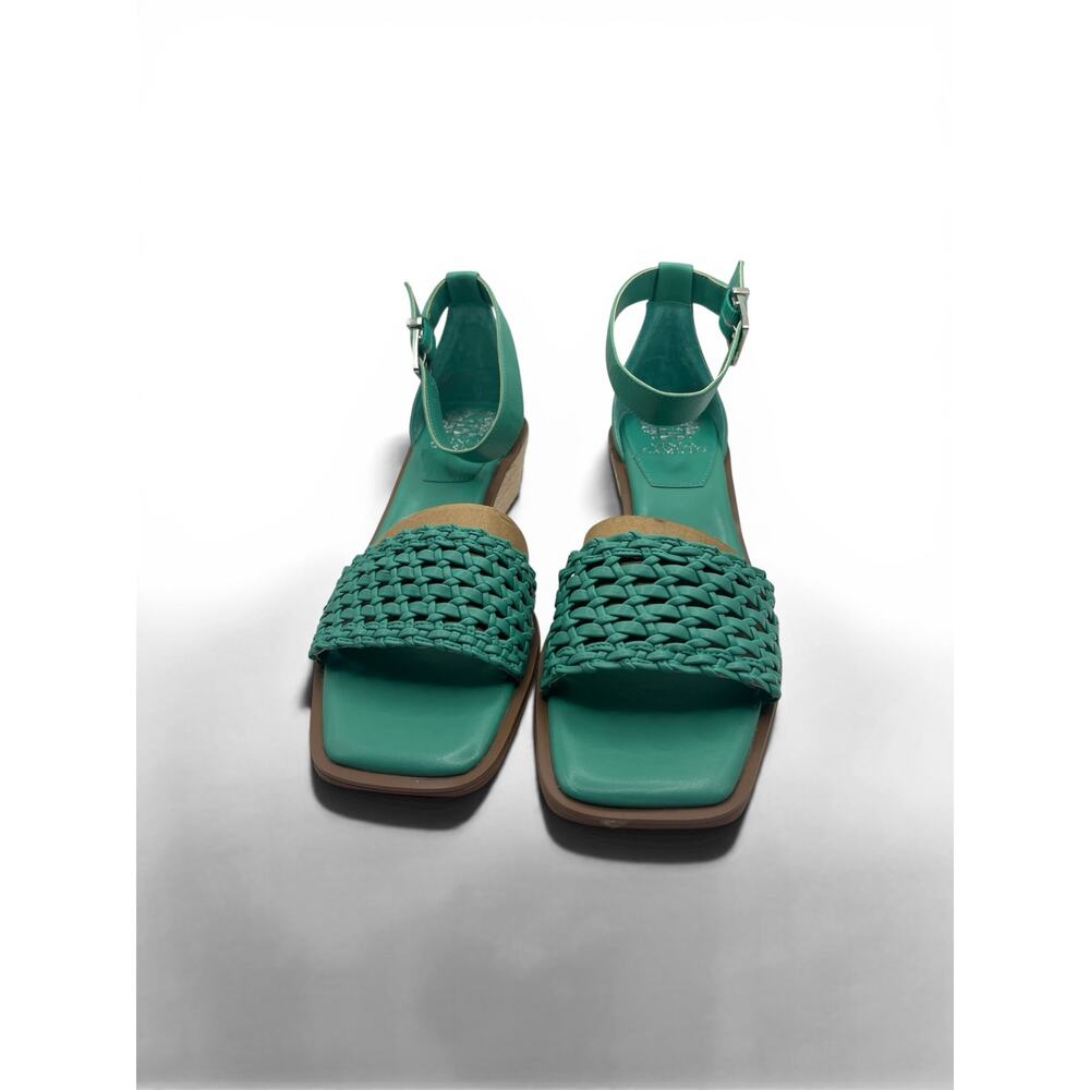 Vince Camuto Beretandi Wedge Sandals Ocean Green Woven Leather Size 8W NEW